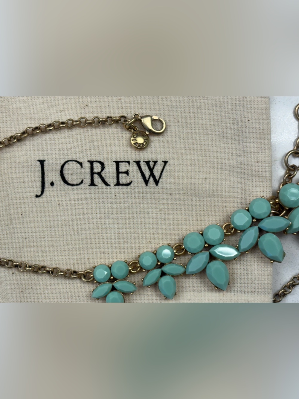 J.CREW Mint Sea Foam Green Floral Cluster Necklace + Original Dust Bag